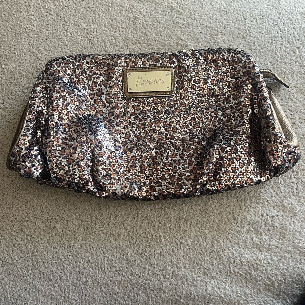 Marciano metallic sequin clutch